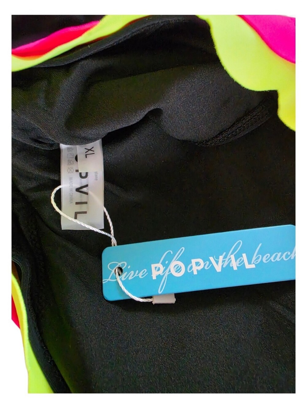 NWT XL Black Neon Scallop Trim High-Waisted 2-Piece Bikini Swimsuit - Picture 5 of 6